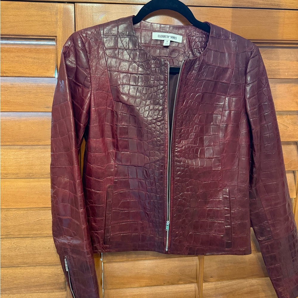 New Elizabeth and James Deep Red Croc-Embossed Leather Jacket